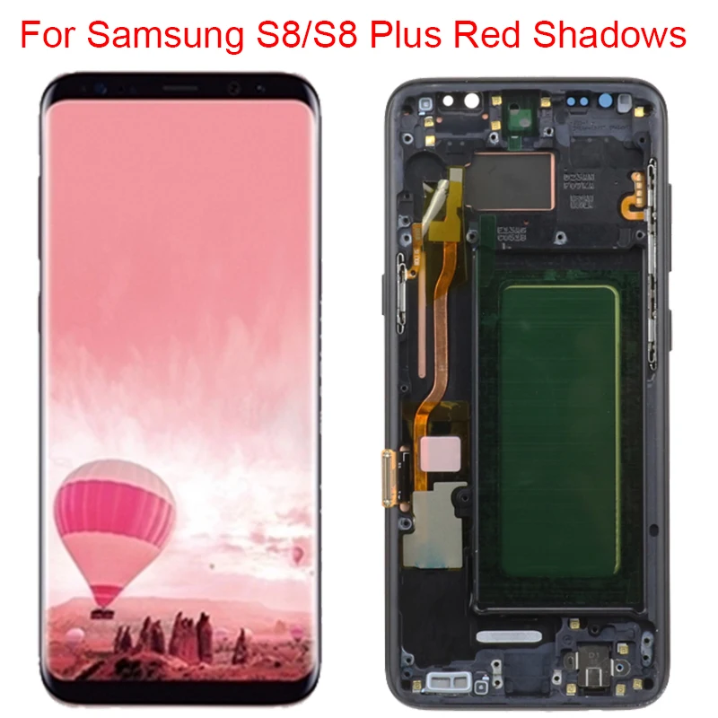 Super AMOLED Za Samsung Galaxy S8 LCD Plus Z Okvirjem S8 G950F S8 Plus G955F Zaslon na Dotik Skupščine Rdečega Opekline Sence