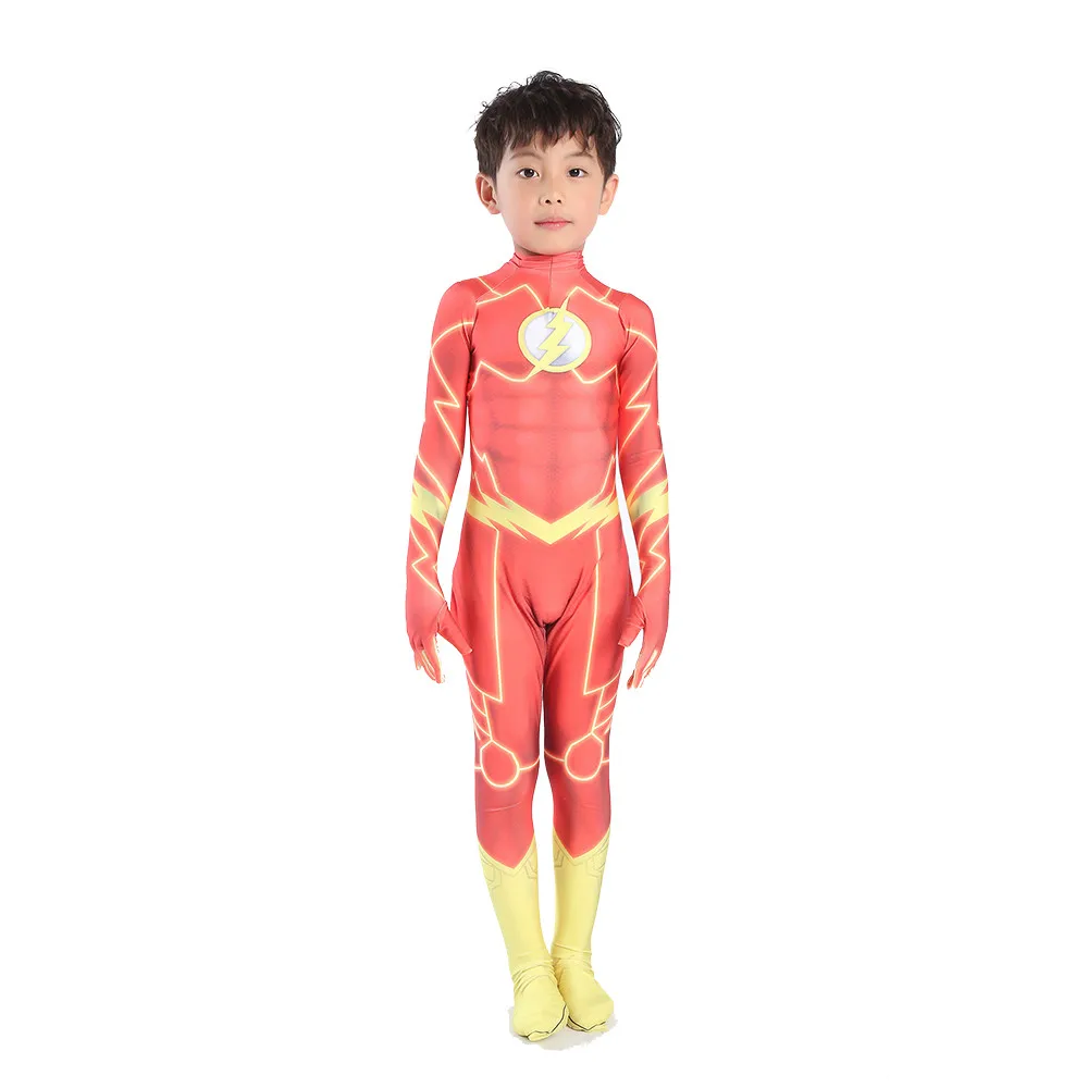 Super Junak Flash Cosplay Kostume Spandex Zentai Bodysuit Jumpsuits Fantje Moških Flash Obleko Halloween Kostumi Otroci Odraslih