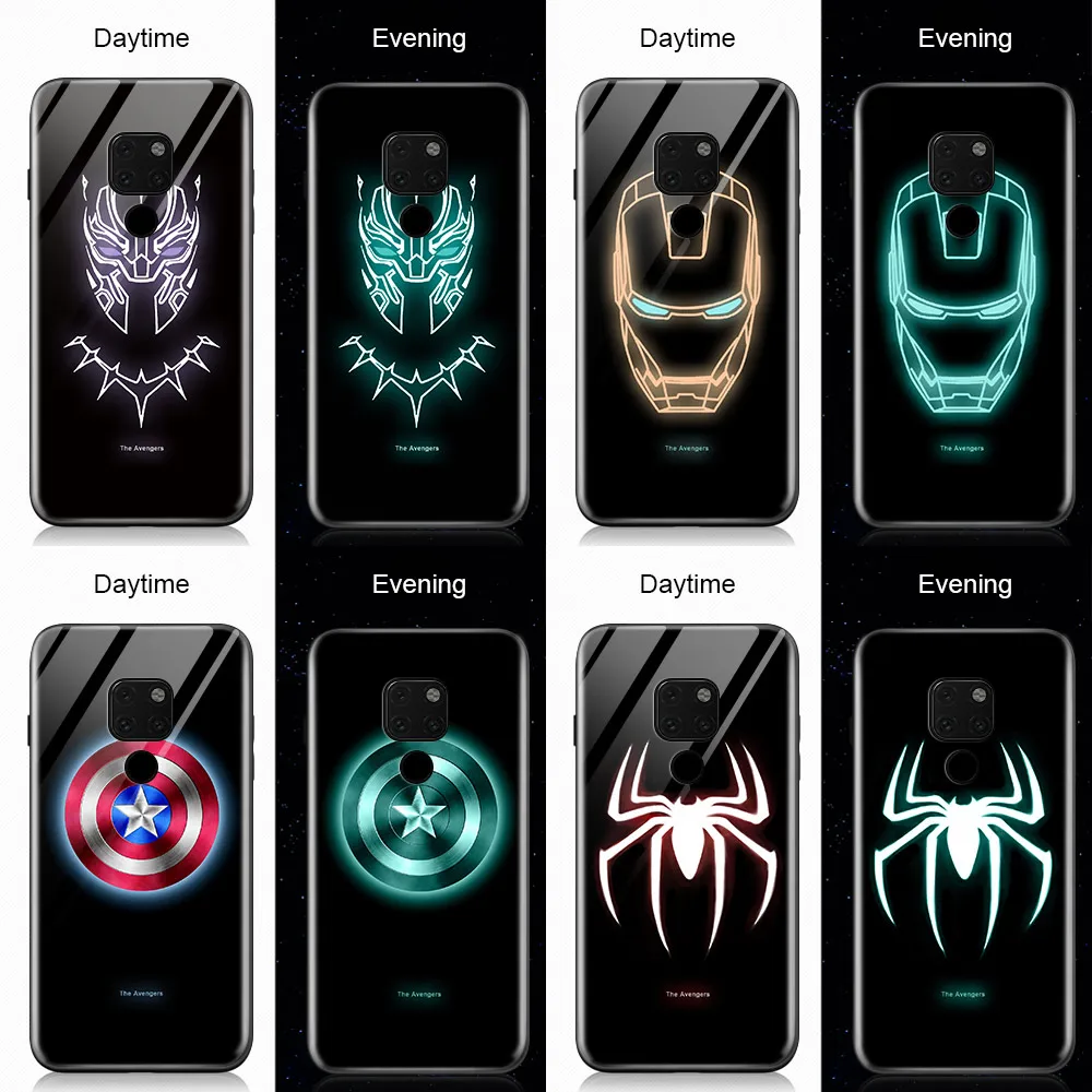 Telefon Kritje Za Huawei Nova 2 Plus 2 3 3e 4 4e 5 Pro 5i 6 SE 7i Nova 5T Svetlobna Avengers Superheroj Žareti v Temno Steklo Ohišje