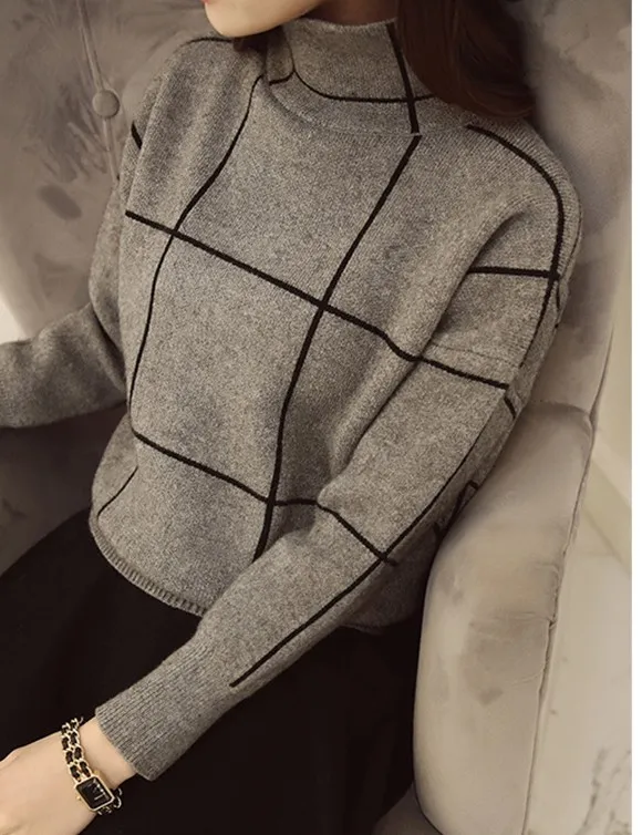 Turtleneck Pulover Ženske Puloverju Mozaik Obleko Nove Priložnostne Svoboden Han Edition F40 Debel, Dolg Rokav, Pletene Obleke Vestidos