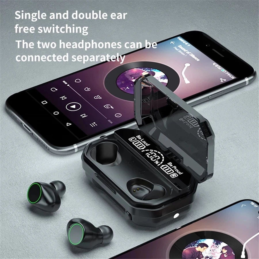 TWS V5.0 Bluetooth Slušalke Brezžične Slušalke Stereo Šport Čepkov HD LED Zaslon Slušalke z Mikrofonom Svetilka Moči Banke 2000