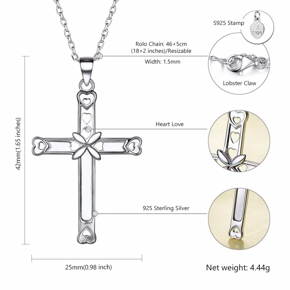 U7 925 Sterling Silver Cross Obesek Ogrlica Poslastica Srce Ženske, Dekleta Njen Verski Krščanski Križ Nakit Božično Darilo SC05
