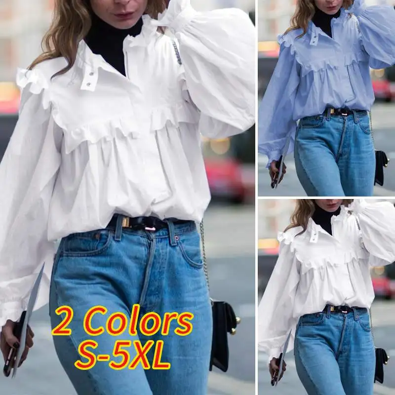 VONDA Bombažne Bluze za Ženske 2021 Dolgo Luč Rokav Srajce Plus Velikost Bohemian Stranka Vrhovi Priložnostne Barva Blusas S-5XL