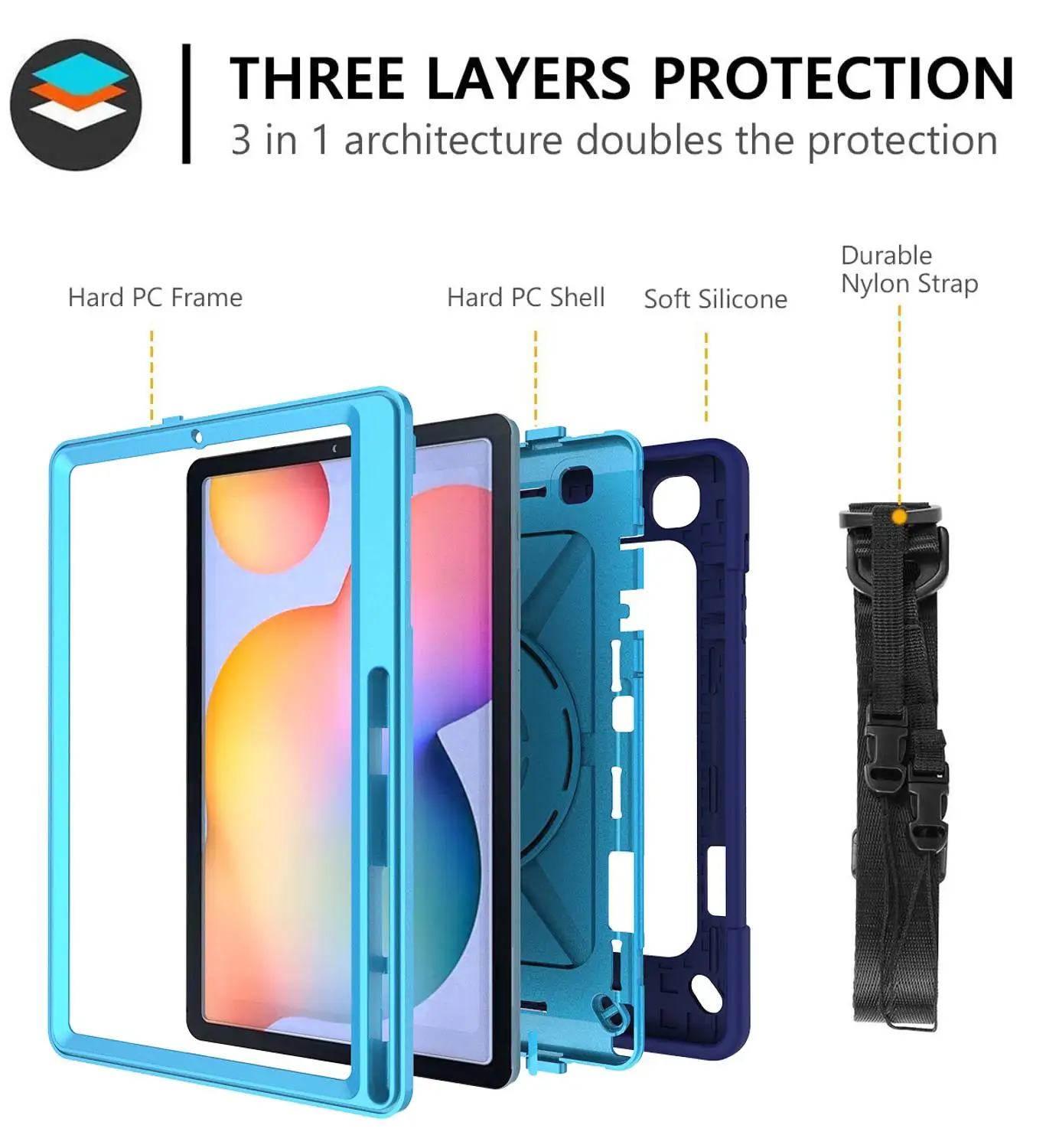 Za Samsung Galaxy Tab S6 Lite 10.4 Primeru Zajema Vrtljiv 360 Shockproof Primeru P610 P615 SM-P610 SM-P615 Funda Strani Ramenski Trak