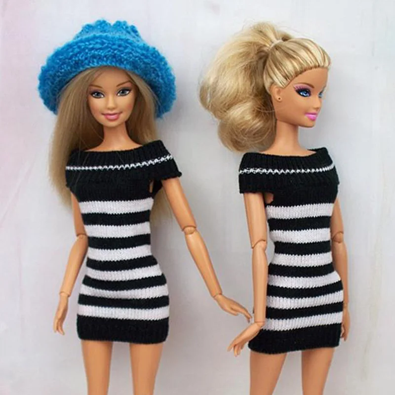 Zimski Črni Trak Pletenine Topel Pulover Silm Mini Obleke za Barbie Lutka Oblek, enodelno Obleko za Barbie Playhouse Igrače