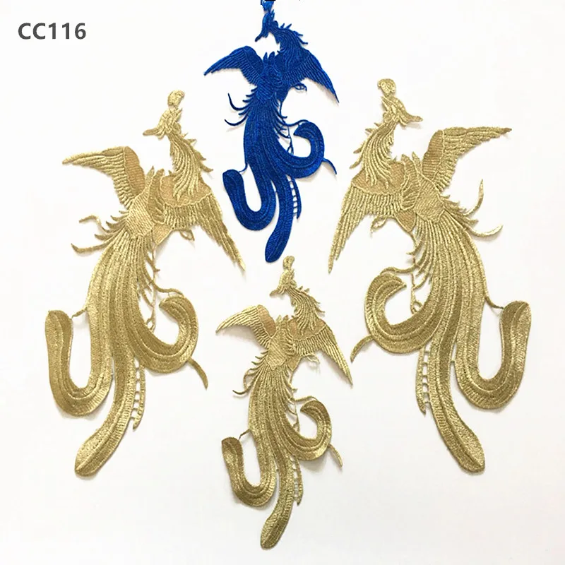 Zlati kraljevsko modra, topna v vodi vezenje phoenix krpo nalepke osebno oblačila okraski za šivanje obliž CC116