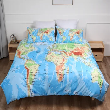 Svetovni Zemljevid Rjuhe Kritje Nastavite Eno Dvojno Posteljnina Nabor Twin Polno Kraljica King Size Posteljo Posteljnina Za Nordijsko Fant Fant Teen Odraslih Bedclothes