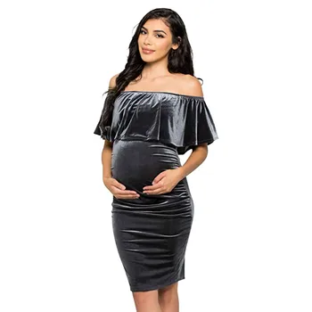 Obleka za nosečnice Porodniškega Obleko Premije Mehko Stretch Hladno Ramo Fotografija Stranka Bodycon nosečnosti obleko #XTN