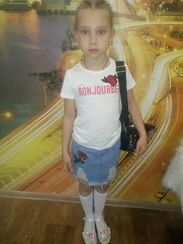Dekleta Kompleti Oblačil Poletja 2018 Moda Otroke Bombažne Vezenine, Rose Cvet T-shirt In Denim Krila Obleko Otroci Oblačila, ki