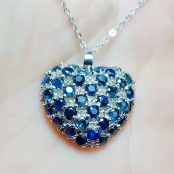 Na nakit Ljubezen srce ogrlico, obesek Naravnih pravi safir 0.15 ct*37pcs gemstone 925 sterling srebro Fine nakit C912135
