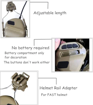 Taktično Airsoft Komunikacije Slušalke Vojaške Paintball Slušalke s Hitro Čelado Železniškega Adapter Vojske Streljanje Wargame Slušalke