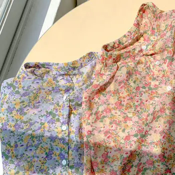 Cvjetnim Tiskanja Pisane Bluze Elegantno Gumbi Jeseni Urad Majica Dolg Rokav Ženska Ženski Podlagi Vrh Oblačila Visoke Kakovosti 2021