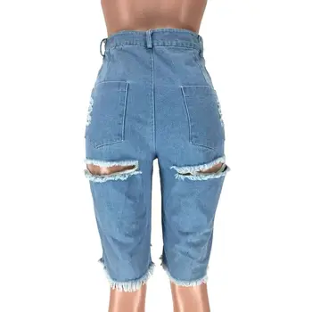 HAOYUAN Seksi Jeans Hlače Ženske 2020 Stretch Moda Luknje Visoko Pasu Ulične Lepe Kratke Hlače Poleti, Svetlo Modra Traper Hlače