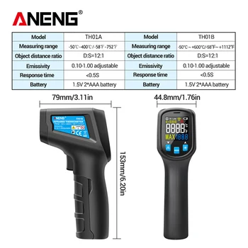ANENG TH01A/TH01B Digitalni Infrardeči Termometer IR Laser Senzor Temperature Pištolo Nobenega Stika Thermometre -50~600C Meter Pyrometer