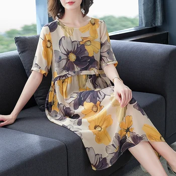 Obleko Poletje Svile Cvetlični korejski Cvet Priložnostne Vintage Obleke za Ženske Plaži Vestidos KJ5651