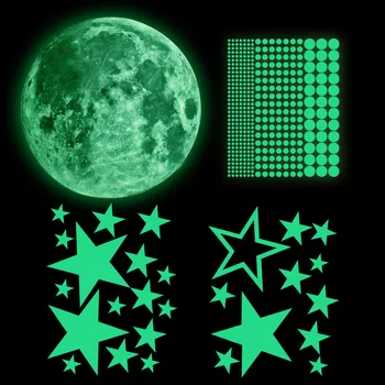 30 cm Svetlobni Luna Zvezde Pike Stenske Nalepke za Otroke, Otroci Soba Dekoracijo Spalnica, Dnevna Soba Žareti v temno Stenske Nalepke