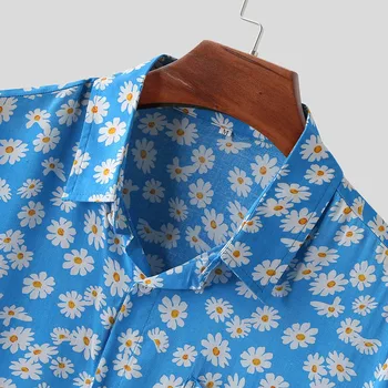 KLV moške bluzo Poliester človek majica za Moške Pisane Poletne Kratek Rokav tunika moške Svoboden Gumbi Hawaiian Priložnostne Srajco Bluzo