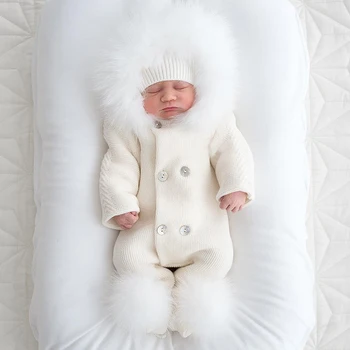 Newborn Baby Jopica Pomlad Jesen Oblačila Baby Dolg Rokav Pletenje Hooded Igralne Obleke Jumpsuit Priložnostne Baby Fantje Dekleta Puloverji