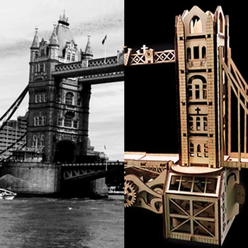 3D Ustvarjalne DIY Skupščine Model London Tower Bridge Ustvarjalne Lesene Mehanske Stavbe Uganke Darilo Za 14+