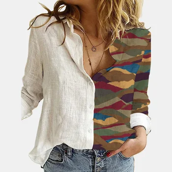 Vintage Geometrijske Tiskanja Bluze za Ženske Jeseni z Dolgimi Rokavi Top Lady Velikosti 3XL 2XL Clothings Za Ženske Ulične