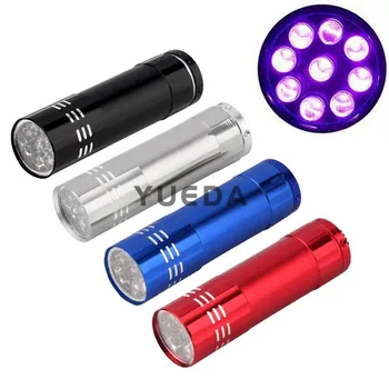 300pcs Osebno Mini Aluminij 9 LED UV Svetilko, Baklo Ultra Violet Blacklight Odkrivanje Svetilka Lanterna de led