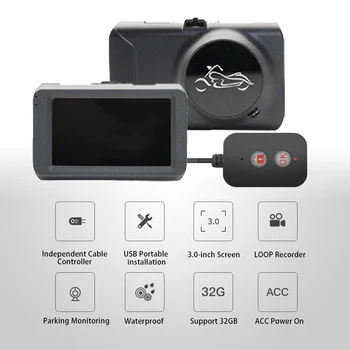 Motorno kolo Snemalnik DVR Dash Cam Video Kamero 32GB HD 1080P+720P Spredaj Zadaj Dvojno Objektiv Night Vision Nepremočljiva Vožnje Diktafon