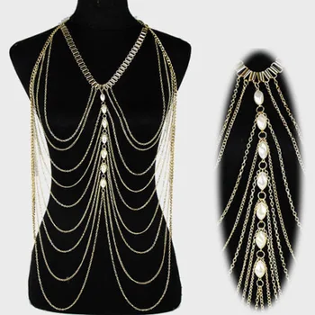 Nov prihod divje moda sedanjik imitacije pearl tassle indijski Seksi dama Telo Verige Ogrlica za Ženske, nakit