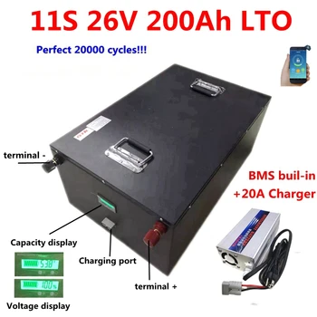 Po meri 11s 24V 200Ah LTO 24v 26.4 v 200ah Litij-titanat baterije z bms za solarni sistem rv EV avtodom+20A Polnilnik