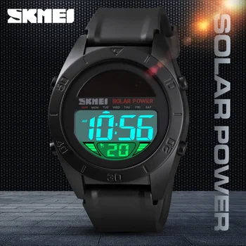 SKMEI Moda športen Bedeti Multi-Funkcijo Sončne Energije Watch Budilka 50M Vodotesno PU Trak Digitalni Watch reloj hombre 1592
