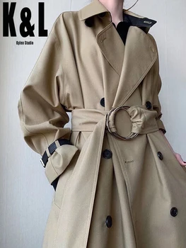 K&L francoski klasično dvojno zapenjanje river windbreaker ženske jeseni leta 2020 nov pas dolgo ohlapno športna jakna moda bistvene