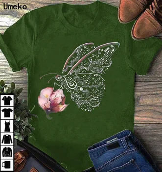 Umeko Metulj in Cvet Natisniti O-Izrez ženska Kratka sleeved Multicolor Priložnostne Poletje Nove Ženske T-shirt Vroče Prodajo Plus Velikost