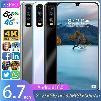 2020 Novi X3 Pro 5G Android 10.0 Mobilni Telefon Za 6,7 Cm Vode Padec Zaslona 8GB 256GB Pametni Telefon 16MP 32MP 5600mAh mobilni telefon