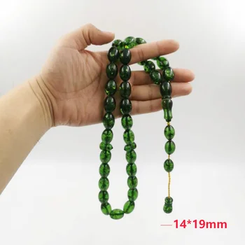 Zelena Smolo Tasbih 33 Velika velikost Molitev kroglice islamske Venec Muslimanskih Človek je bangle zapestnica Mastkhan arabski nakit Misbaha