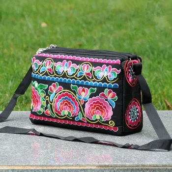 Narodne Vezenine Ženske Potovalni torbici!Lepo vezeni Cvetlični Lady Ramenski&Crossbody vrečke Multi Letnik Treh plasti Prevoznik