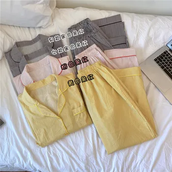 ženske/moški bombaž črtasto pižamo set home obleko pomlad jesen svoboden sleepwear majice z dolgimi rokavi hlače 2 delni set more Y018