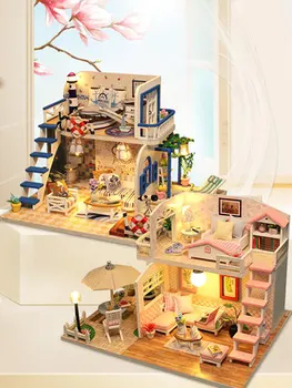 Igrače za Otroke casa Lutka Hiša zajema Prah Kritje Pohištvo Diy Miniaturni 3D Lesene Miniaturas Lutke Rojstni dan Darila