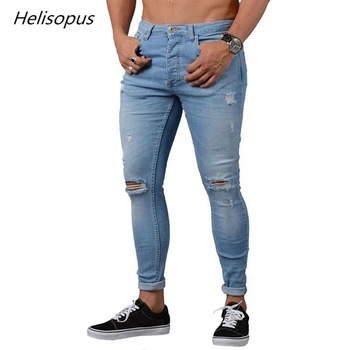 Helisopus 2020 Nove Moške Kavbojke Nizko Pasu High Street Odprtino za Svinčnik Hlače Jeans Človek je Priložnostne Retro Elastična Slim Fit Kavbojke