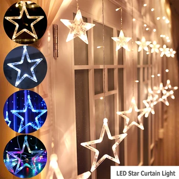Božič DIY Razsvetljavo LED Star Zavese Niz Svetlobe, 12 Zvezd 138 Led Okno Ledenica za Poroko Počitnice Stranka Ozadje Doma D30
