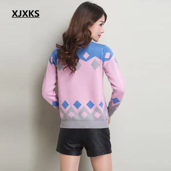 XJXKS ženski puloverji pulover jesenski in zimski modni pulover ženske, pulover kopice slim osnovne skakalec majica