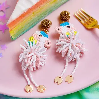 KOMi Srčkan Jastog Sladoled Flamingo Uhani Beaded Pisane Kristali, Uhani za Ženske, Dekleta Vintage Nakit Darila B0225
