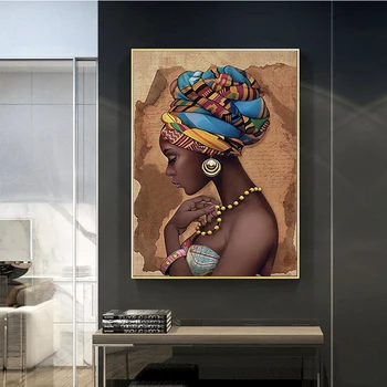 Afrika Črna Ženska Pisane Klobuke Oljna slika na Platnu Plakatov in Fotografij Skandinavskih Sliko za dnevno Sobo