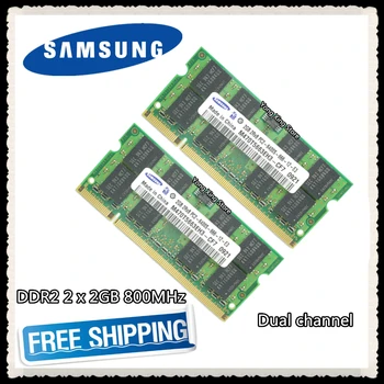 Samsung DDR2 2 x 2 GB 4 GB Dual channel 800MHz PC2-6400S DDR 2 4G 2G notebook Laptop memory RAM 200PIN SODIMM