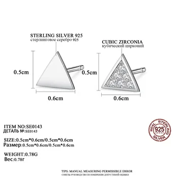 CZCITY 925 Sterling Srebro Majhen Trikotnik Stud Uhani za Ženske Enostavne Geometrične oblike Kubičnih Cirkon Uhan Fine Nakit