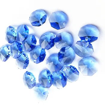 Brezplačna dostava 100 kozarcev/veliko, Svetlo Modra Barva 14 MM Steklo Kristalni Lestenec Octagon Kroglice v Eno Luknjo Za DIY Zavese Biseri Material