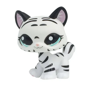 LPS MAČKA Redkih pet shop srčkan igrače stoji črno-belo črtasto mačka tiger kitty modre oči zbirateljske darila zbirka za dekleta