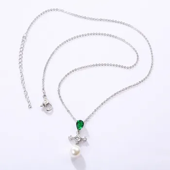 Modni nakit z visoko kakovostjo,romantični čar deset zeleno kristalno obesek ogrlica z biseri, lok obliko clavicle verige ženski