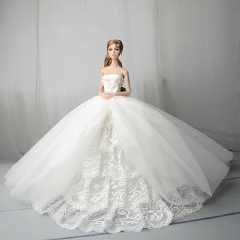 Bele Čipke, Ročno Izdelane Poročno Obleko Za Barbie Lutka Princesa Obleke Večerne Obleke Stranka Žogo Dolge Obleke Poročne Obleke Pribor