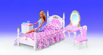 Prvotni barbie posteljo tabela spalnica pohištvo nastavite 1/6 bjd princesa toaletno mizico lutka pribor otrok igrača darilo
