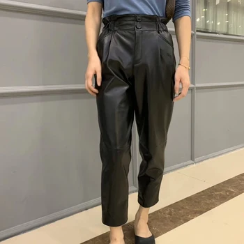 Originalne usnjene hlače, ženske, plus velikost 2019 pozimi nov modni ulične Elastični pas hlače ženske visoko pasu harem hlače