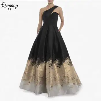 Dolgo Libanon Design Arabski Slog Večerne Obleke 2020 Eno Ramo Črno In Zlato Formalno Ženske Dubaj Večerne Elegantno